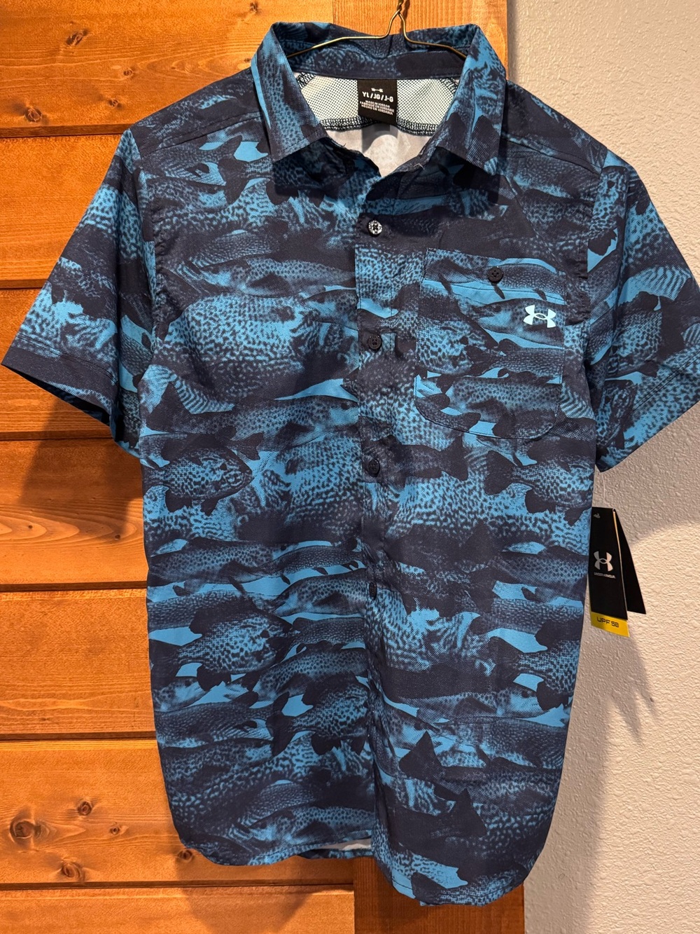 Under Armour Boy’s Short-Sleeve Blue Camo Button-Up Shirt